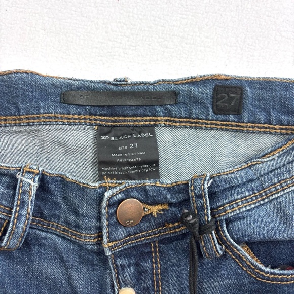 NWT Nordstrom Black Label Distress Red/Black Buffalo Plaid Patch Skinny Jean 27 - Picture 13 of 16